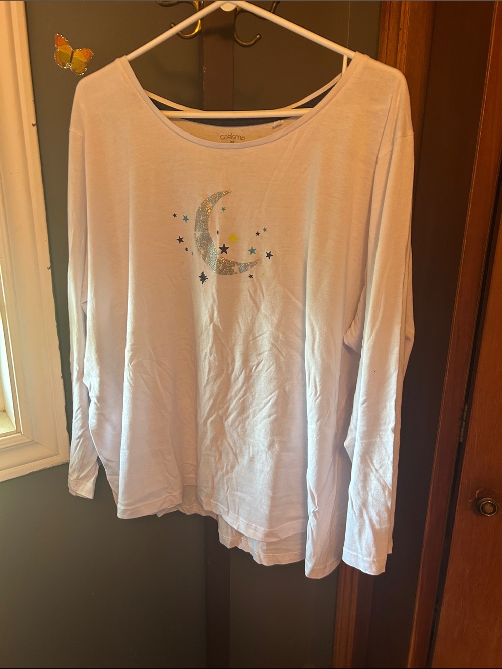 Charisma White Long-Sleeve Moon & Stars Pajama Top